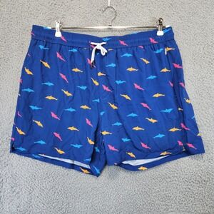 BRISIRA Swim Shorts Mens 38 2XL Blue Dolphin Print Stretch Drawstring Pocket